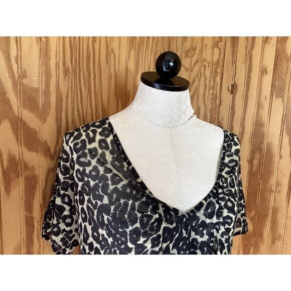 MINK PINK Womens Cheeta Blue Print Blue Sheer Blouse V-Neck Size M - Picture 3 of 7